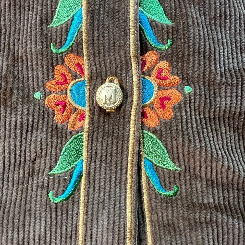Bob Mackie Women's Shirt Sz XL Large Brown Wearable Art Corduroy Embroidered NWT - Picture 5 of 16